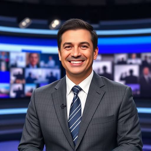 Apresentadora de notícias sorrindo no estüdio da BootStrap